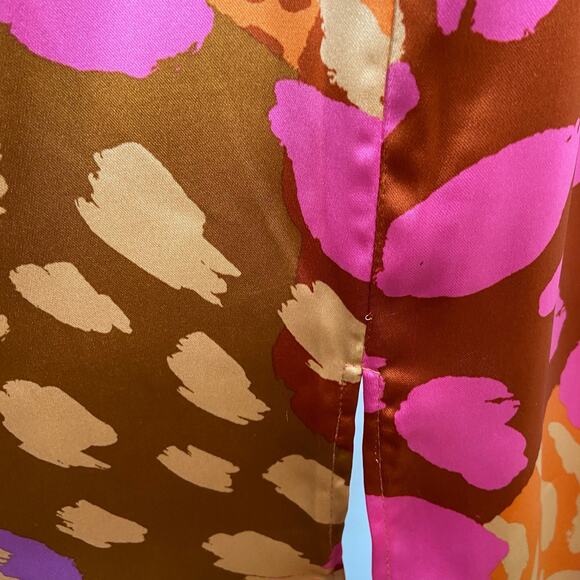 NWT Christian Lacroix Satin Printed Midi Dress Gold Pink Slip Party Vegas Size L - Picture 6 of 16